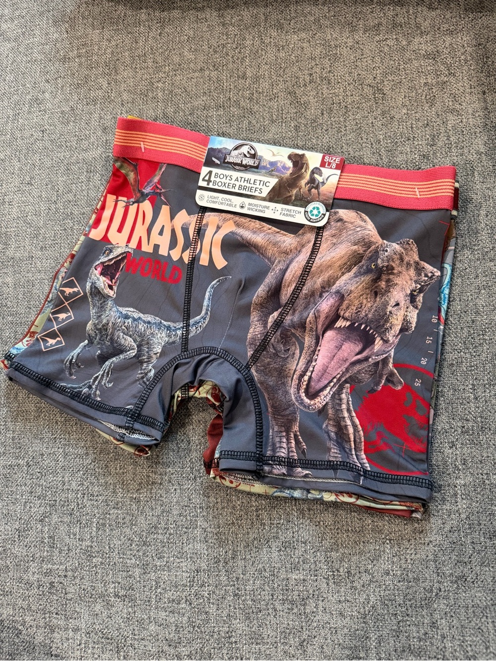 Jurassic World Boys' Athletic Boxer Briefs - Gray with Red Waistband